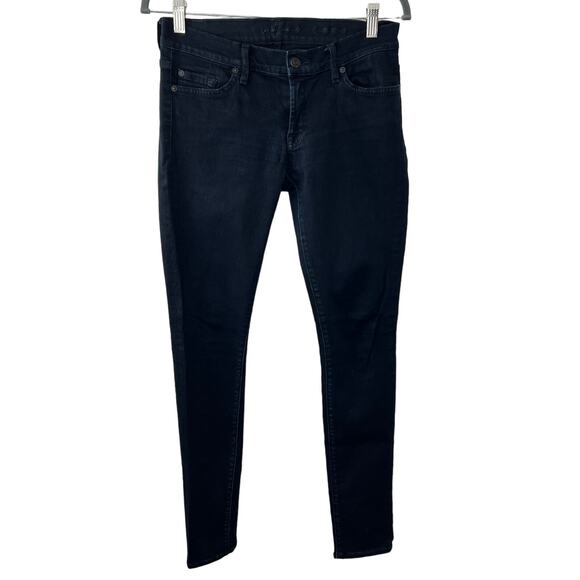 7 FOR ALL MANKIND Blue Dark Wash Flap Pocket Low-Rise Skinny Denim Jeans Sz 29 - Picture 2 of 7